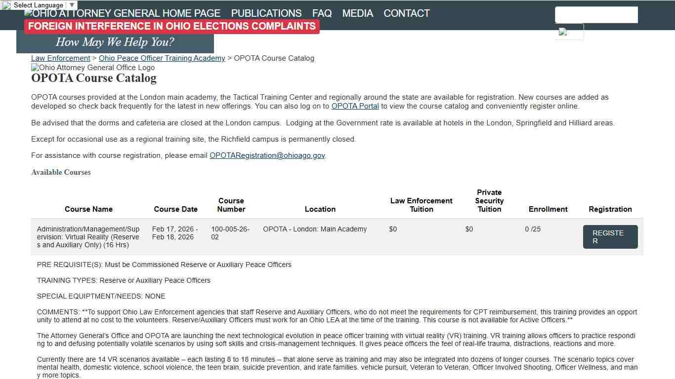 OPOTA Course Catalog - Ohio Attorney General Dave Yost