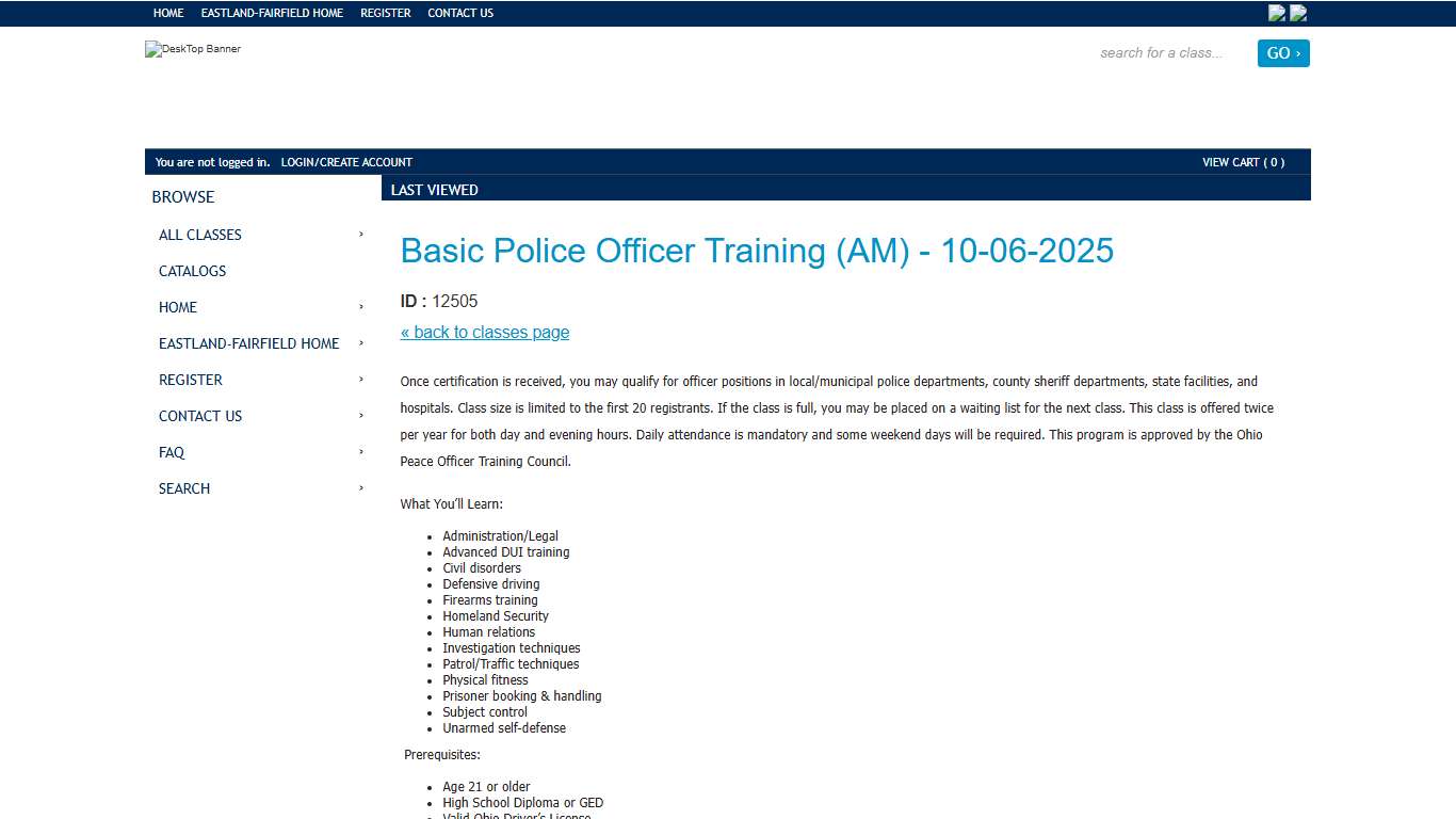 Basic Police Officer Training (AM) - 10-06-2025 - Eastland-Fairfield Adult Workforce Development
